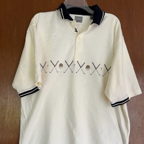 Haggar golf Men's Ivory shirt size large golf design front & back NWOT - Picture 1 of 2